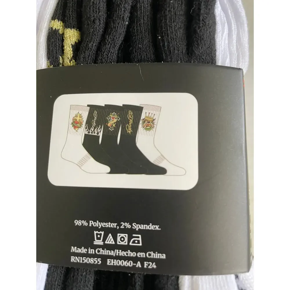 ADULT ED HARDY 5 PAIR BLACK WHITE CREW SOCKS NEW